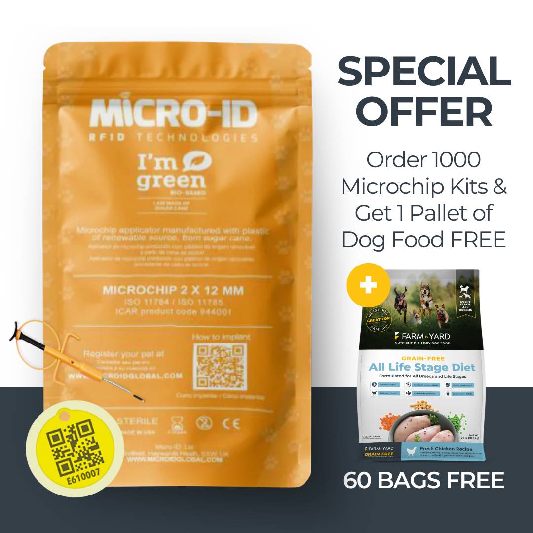 1000 Microchip + QR Kits plus FREE Pallet of Dry Dog Food (Chicken Recipe)